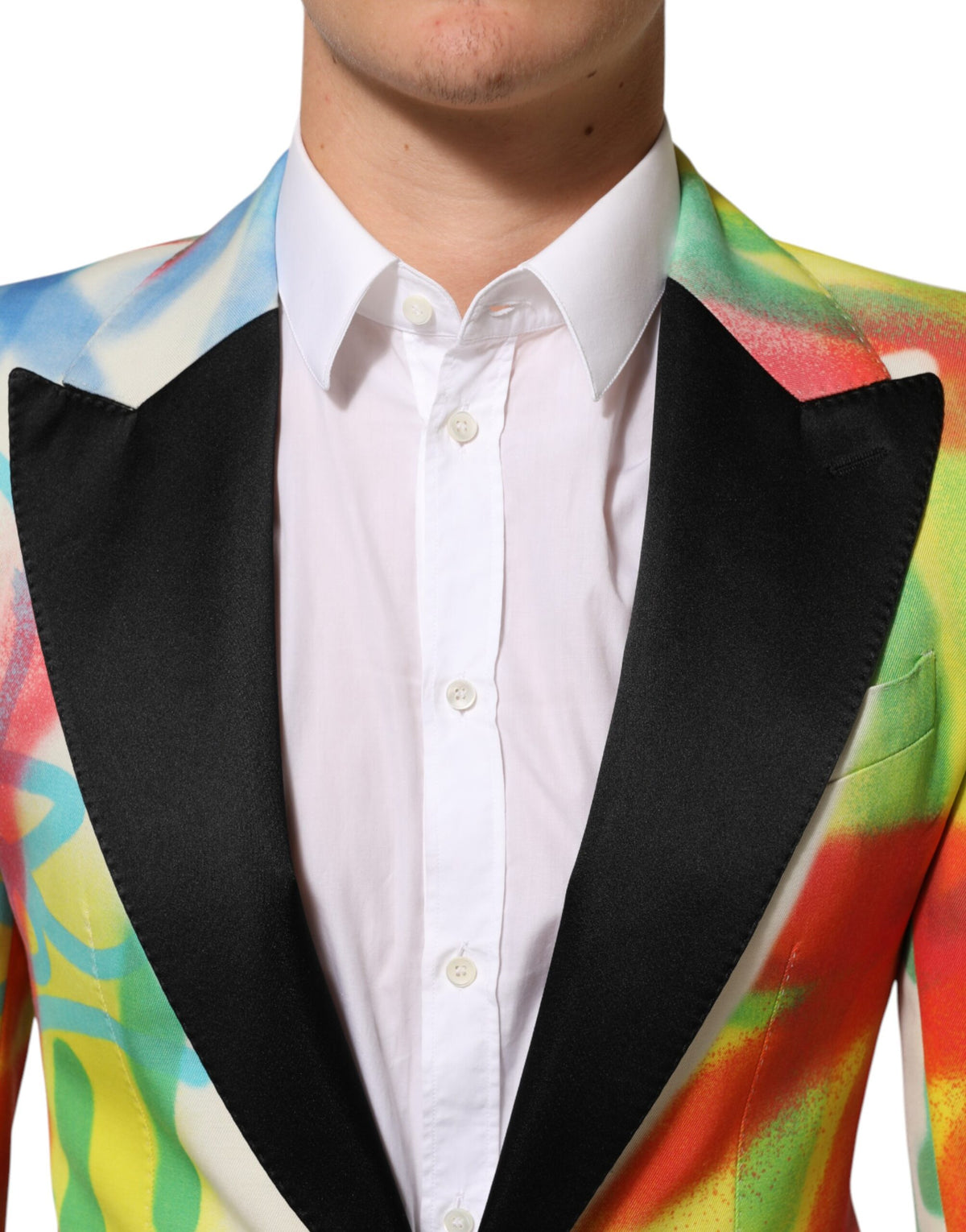 Dolce & Gabbana Men's Single Breasted Polyester Viscose Silk & Wool Blazer - Multicolor Print