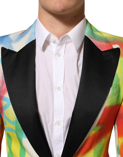 Dolce & Gabbana Men's Single Breasted Polyester Viscose Silk & Wool Blazer - Multicolor Print