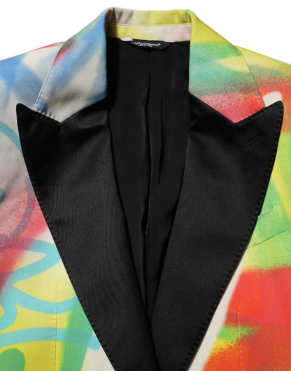 Dolce & Gabbana Men's Single Breasted Polyester Viscose Silk & Wool Blazer - Multicolor Print