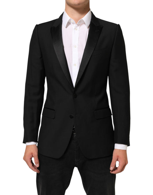 Blazer by Dolce & Gabbana for men in virgin wool viscose silk & polyester black & signature showcases a polished silhouette, highlighted by a refined and polished for a sophisticated finish.