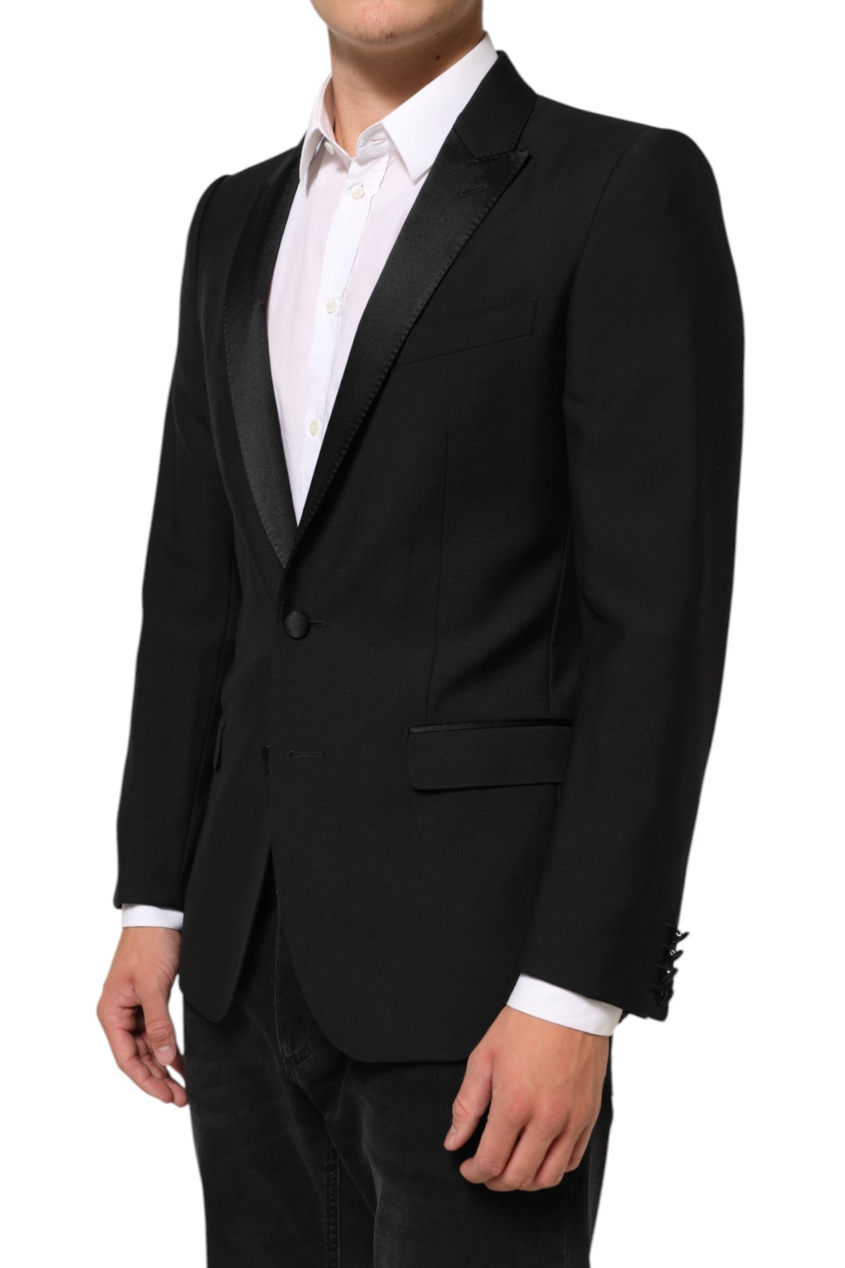 Dolce & Gabbana Men's Single Breasted Virgin Wool Viscose Silk & Polyester Blazer - Black Signature