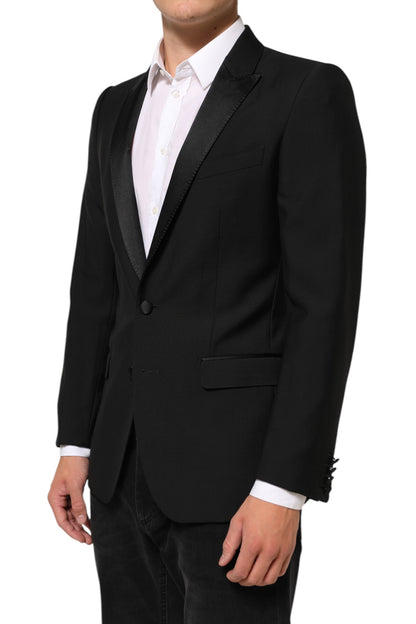 Dolce & Gabbana Men's Single Breasted Virgin Wool Viscose Silk & Polyester Blazer - Black Signature