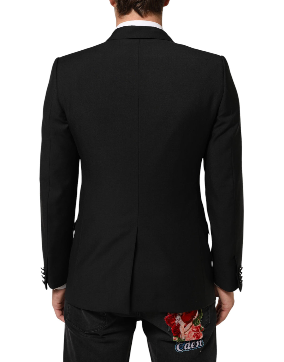 Dolce & Gabbana Men's Single Breasted Virgin Wool Viscose Silk & Polyester Blazer - Black Signature