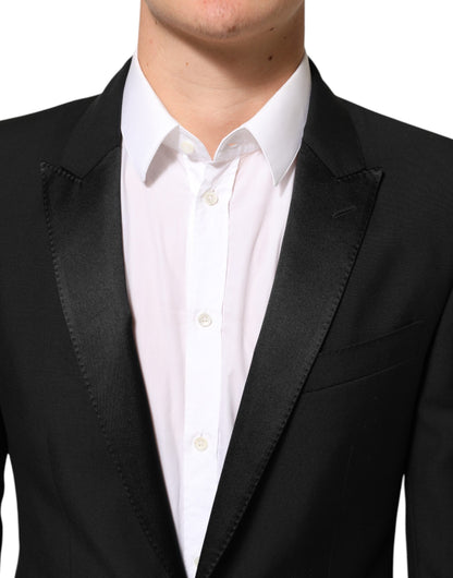 Dolce & Gabbana Men's Single Breasted Virgin Wool Viscose Silk & Polyester Blazer - Black Signature