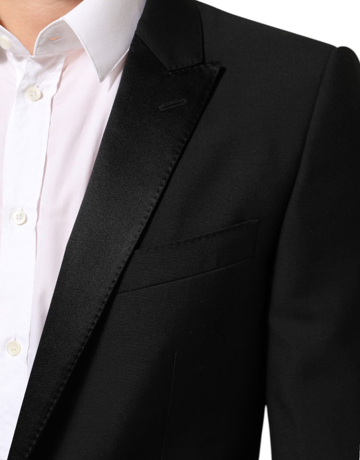 Dolce & Gabbana Men's Single Breasted Virgin Wool Viscose Silk & Polyester Blazer - Black Signature