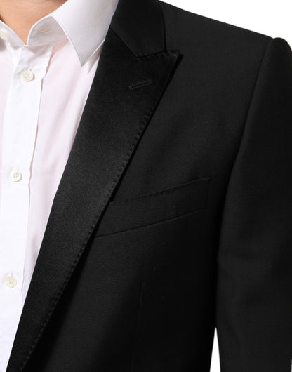 Dolce & Gabbana Men's Single Breasted Virgin Wool Viscose Silk & Polyester Blazer - Black Signature