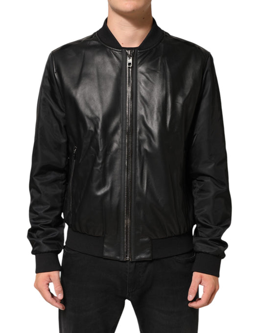 Jacket by Dolce & Gabbana for men in leather nylon polyamide & polyester black presents a impeccable silhouette, showcasing distinct pockets and a impeccable for a sophisticated finish.