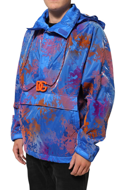 Dolce & Gabbana Men's Relaxed Fit Regular Cotton Polyester Sweatshirt Hoodie - Blue Patterned Tie Dye