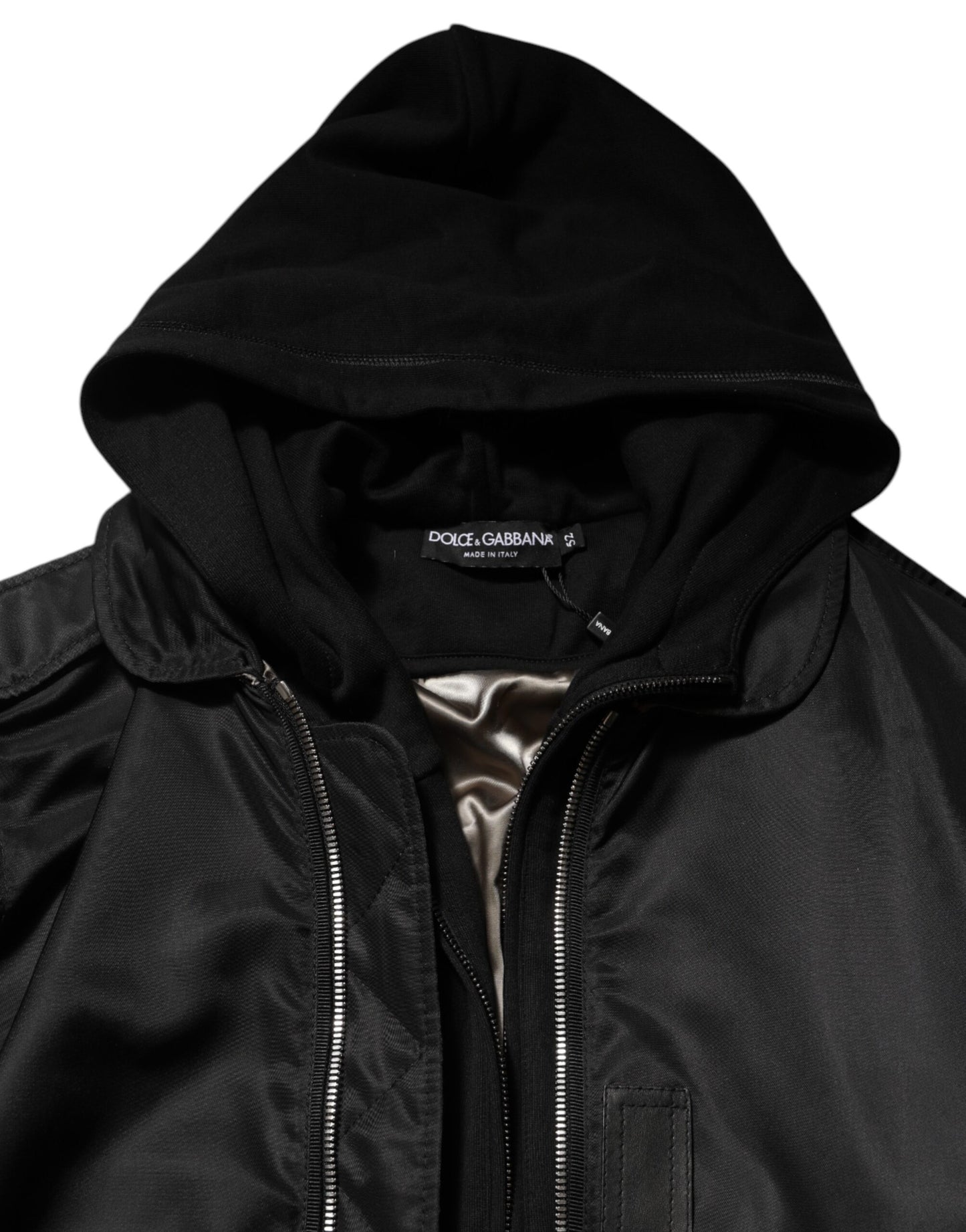 Dolce & Gabbana Black Cotton Hooded Full Zip Bomber Jacket