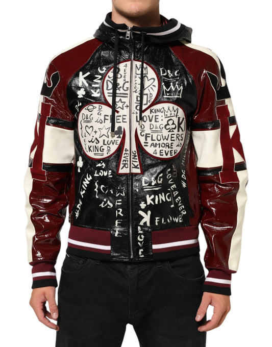 Hooded Jacket by Dolce & Gabbana for men in calfskin lambskin leather & silk multicolor features a smart silhouette, perfectly accentuated by its unique hooded neckline and functional pockets & hooded for a smart finish.