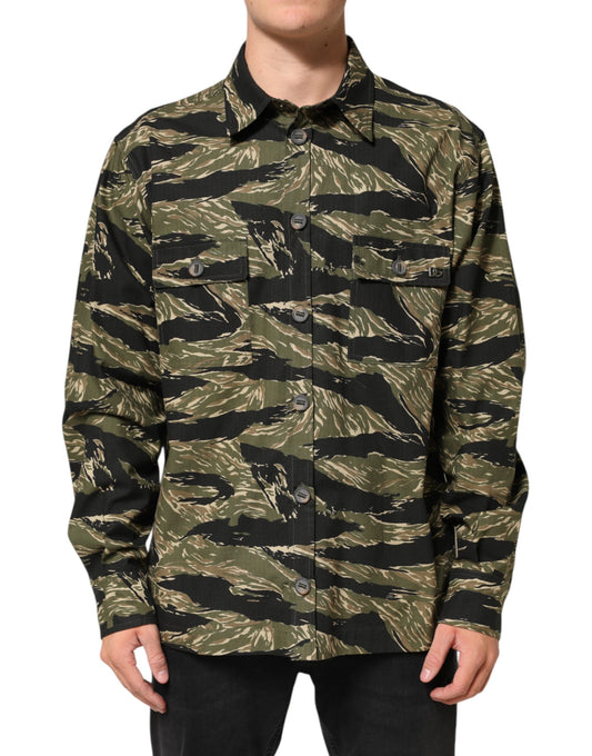 Dress Shirt by Dolce & Gabbana for men in cotton & polyester multicolor, camouflage & print, featuring a nuanced long-sleeve and nuanced for a sophisticated finish.
