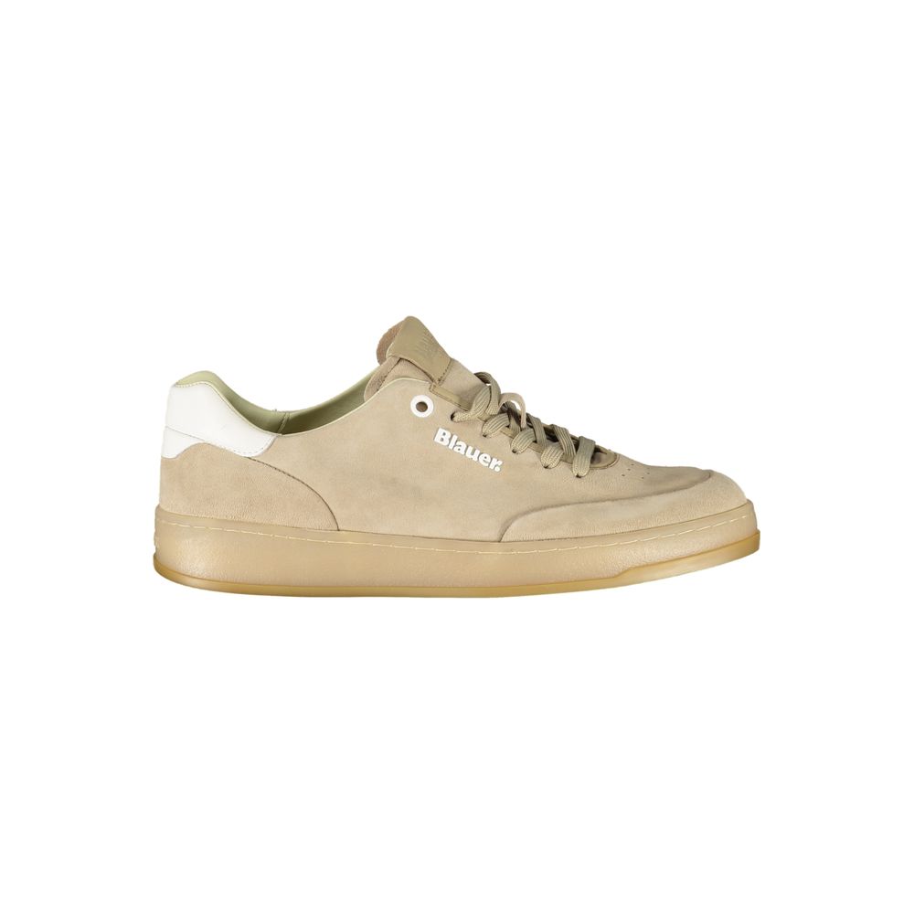 Sneakers by Blauer for men in polyester beige & print features an opulent silhouette from the Men's Low-Top Polyester Sneakers collection, showcasing a signature low-top style with an opulent finish.