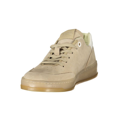 Sneakers by Blauer for men in polyester beige & print presents a sumptuous silhouette, artfully capturing the essence of the Men's Low-Top Polyester Sneakers with its sumptuous low-top style design.