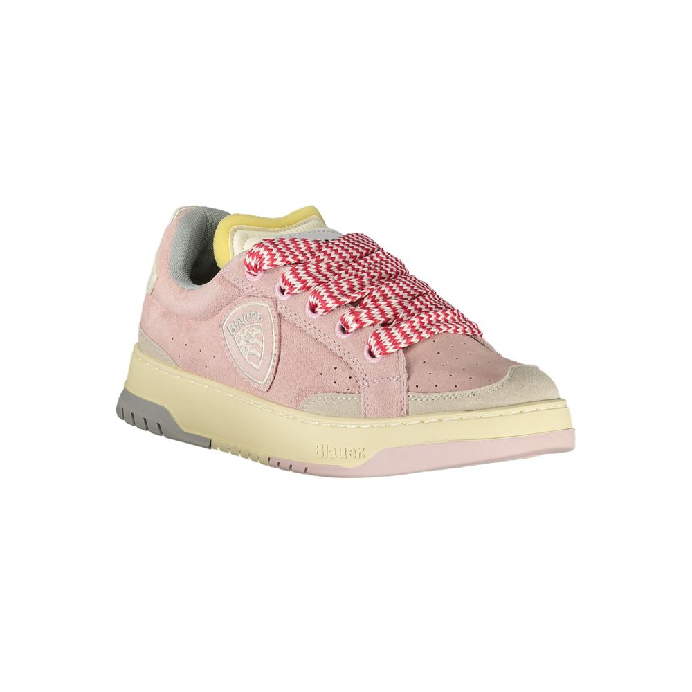 Sneakers by Blauer for women in polyester gray & pink features an opulent silhouette from the Women's Low-Top Polyester Sneakers collection, showcasing a signature low-top style with an opulent finish.