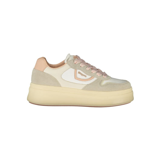 Sneakers by Blauer for women in polyester cream, pink, white & print presents a sumptuous silhouette, artfully capturing the essence of the Women's Fashion Polyester Sneakers with its sumptuous fashion style design.