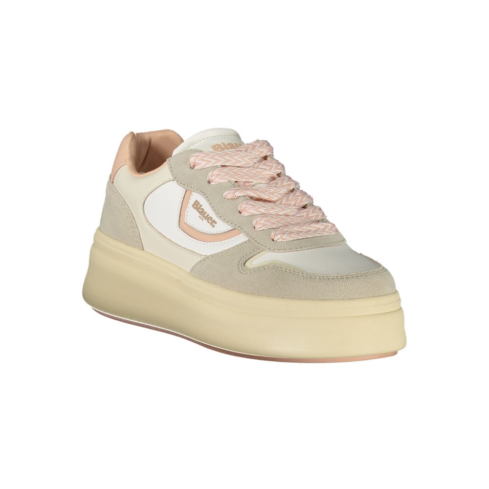 Sneakers by Blauer for women in polyester cream, pink, white & print features an sumptuous design from the Women's Fashion Polyester Sneakers collection, highlighting a sumptuous fashion style for a premium, high-fashion look.
