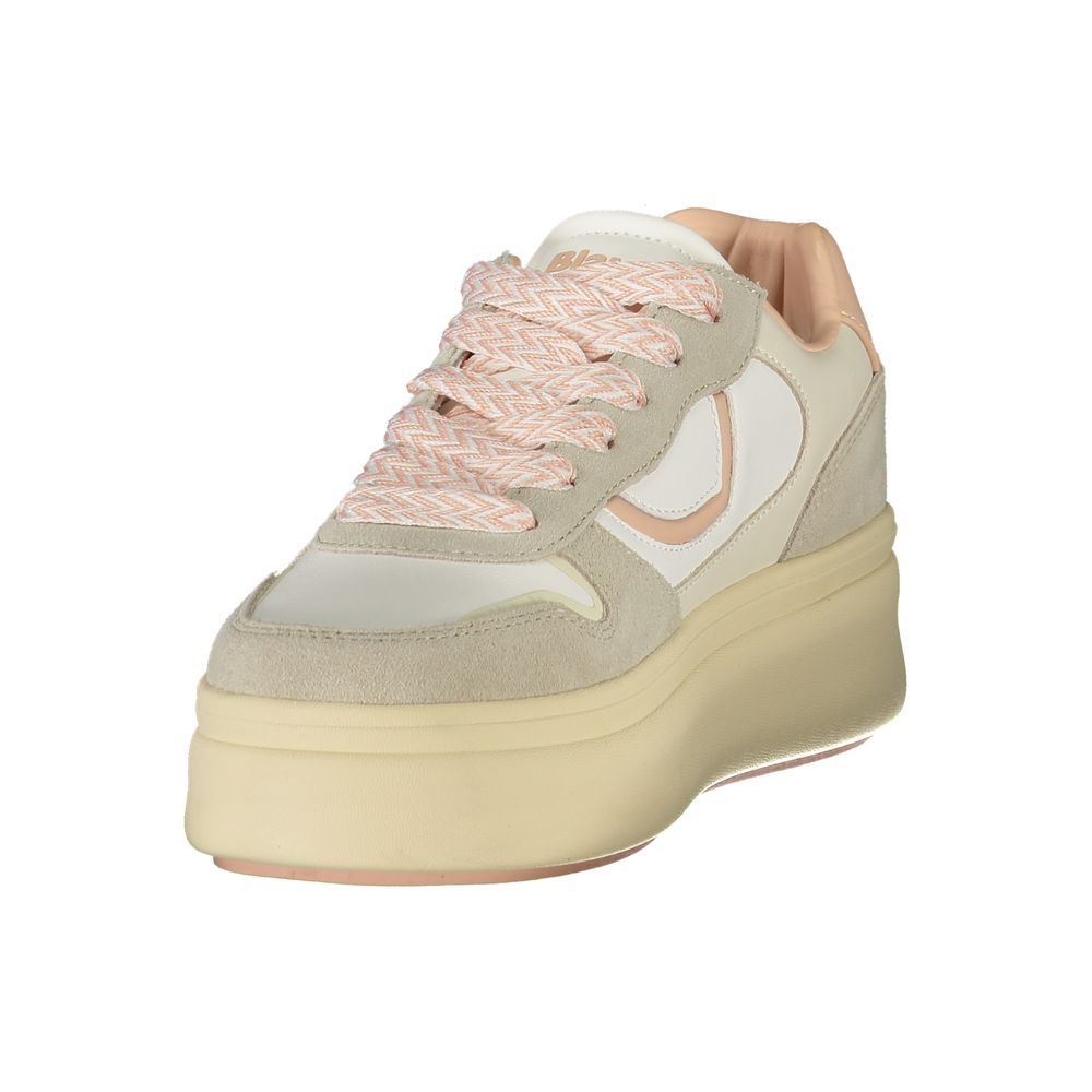 Sneakers by Blauer for women in polyester cream, pink, white & print features a sumptuous design, perfectly showcasing the sumptuous fashion style of this Women's Fashion Polyester Sneakers.