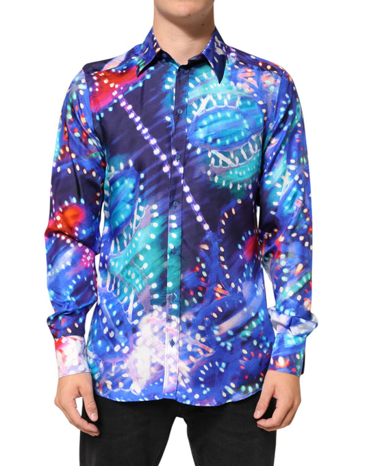 Dress Shirt by Dolce & Gabbana for men in silk multicolor & print features an polished silhouette, showcasing a sophisticated and long-sleeve detail for a truly polished finish.