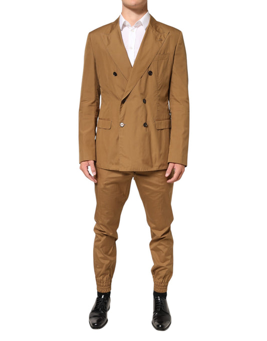 Pant Suit by Dolce & Gabbana for men in cotton & silk brown features a tailored silhouette, showcasing a sophisticated and tailored relaxed-fit & slim for a refined, professional look.