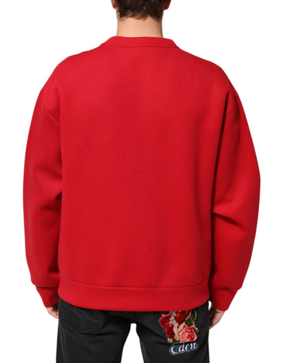 Dolce & Gabbana Men's Relaxed Fit Regular Crew Neck Nylon Cotton Sweatshirt - Red Signature