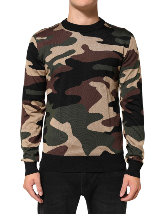 Sweatshirt by Dolce & Gabbana for men in cotton & silk multicolor, camouflage & print showcases a slouchy chic silhouette, artfully detailed with a slouchy chic crew neckline and long-sleeve for a slouchy chic finish.