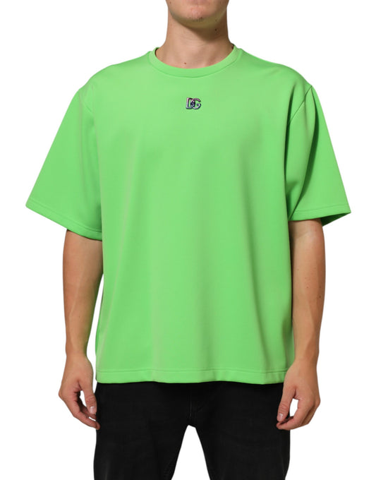 T-Shirt by Dolce & Gabbana for men in stretch polyamide cotton green & signature features an on trend silhouette, perfectly showcasing a on trend short-sleeve and crew neckline for an elevated aesthetic.