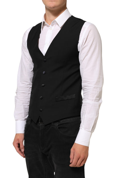 Dolce & Gabbana Men's V Neck Virgin Wool Viscose Silk & Polyester Vest - Black
