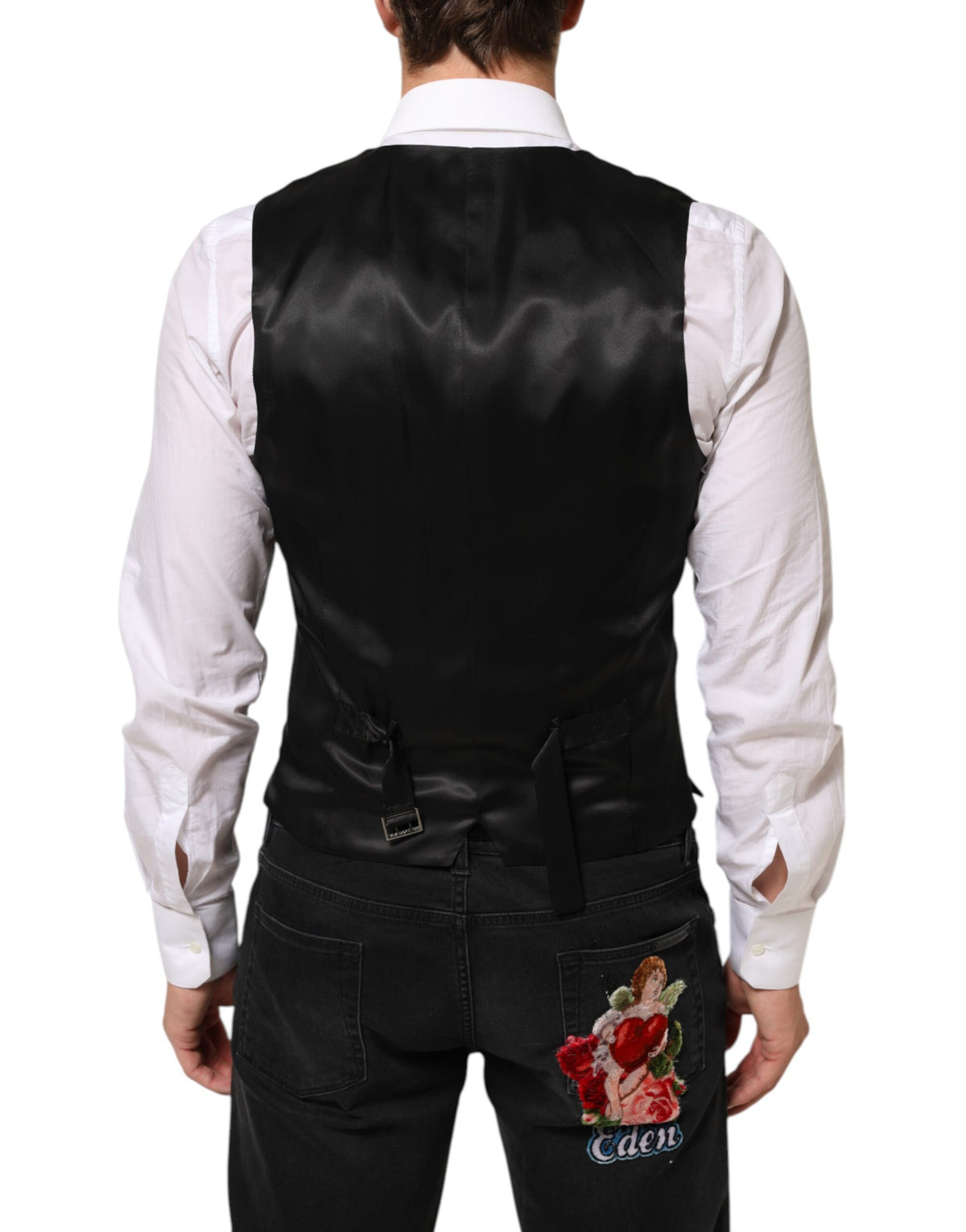 Dolce & Gabbana Men's V Neck Virgin Wool Viscose Silk & Polyester Vest - Black
