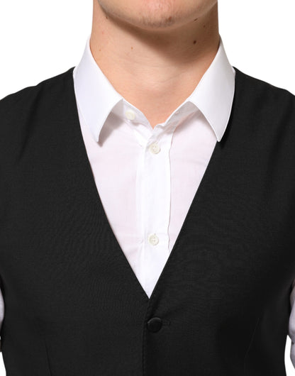 Dolce & Gabbana Men's V Neck Virgin Wool Viscose Silk & Polyester Vest - Black
