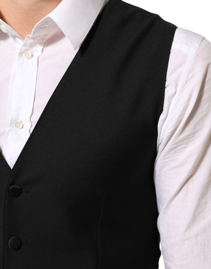 Dolce & Gabbana Men's V Neck Virgin Wool Viscose Silk & Polyester Vest - Black