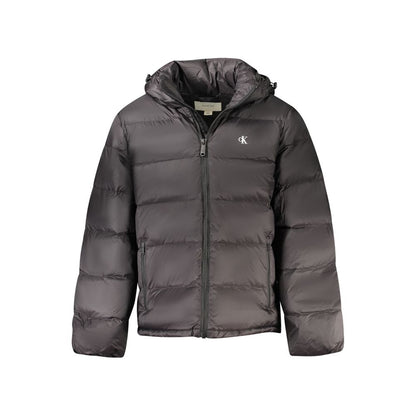 Hooded Windbreaker Jacket by Calvin Klein for men in nylon black & print features an magnificent silhouette, showcasing the sophisticated hooded neckline and functional pockets, hooded & windproof for a premium, magnificent look.