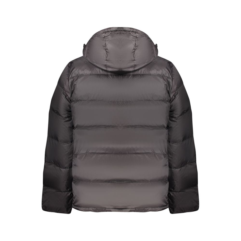 Hooded Windbreaker Jacket by Calvin Klein for men in nylon black & print showcases a modern silhouette, integrating pockets, hooded & windproof and a modern for a sophisticated finish.