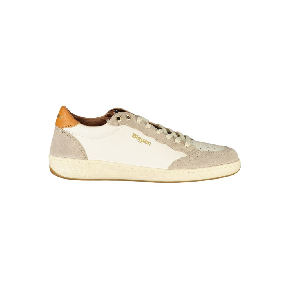 Sneakers by Blauer for men in polyester polyethylene leather white presents a sumptuous silhouette, artfully capturing the essence of the Men's Fashion Polyester Polyethylene Leather Sneakers with its sumptuous fashion style design.