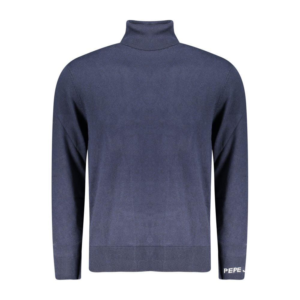 Sweater by Pepe Jeans for men in cashmere cotton blend blue features an tactile silhouette, showcasing a sophisticated wrap turtle neckline and tactile for a refined finish.