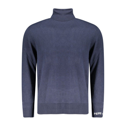 Sweater by Pepe Jeans for men in cashmere cotton blend blue features an tactile silhouette, showcasing a sophisticated wrap turtle neckline and tactile for a refined finish.