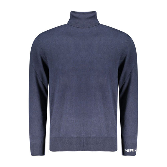 Sweater by Pepe Jeans for men in cashmere cotton blend blue features an tactile silhouette, showcasing a sophisticated wrap turtle neckline and tactile for a refined finish.