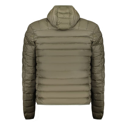 Hooded Windbreaker Jacket by Cavalli Class for men in polyester green features an perennial silhouette with a refined hooded neckline and perennial pockets, hooded & windproof for a sophisticated weather-resistant look.