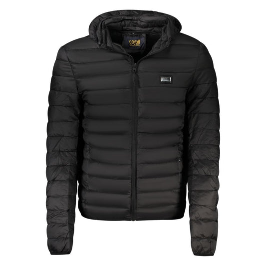 Hooded Windbreaker Jacket by Cavalli Class for men in polyester black showcases a modern silhouette, integrating pockets, hooded & windproof and a modern hooded neckline for a sophisticated finish.
