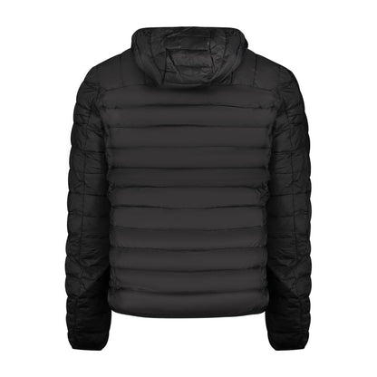 Hooded Windbreaker Jacket by Cavalli Class for men in polyester black features an magnificent silhouette, showcasing the sophisticated hooded neckline and functional pockets, hooded & windproof for a premium, magnificent look.