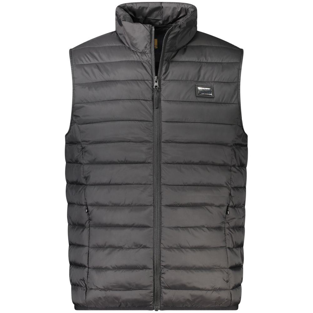 Vest by Cavalli Class for men in polyester black features a stylish silhouette, showcasing distinct lightweight & pockets and a refined for a truly stylish finish.