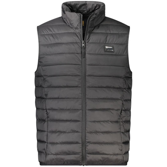 Vest by Cavalli Class for men in polyester black features a stylish silhouette, showcasing distinct lightweight & pockets and a refined for a truly stylish finish.