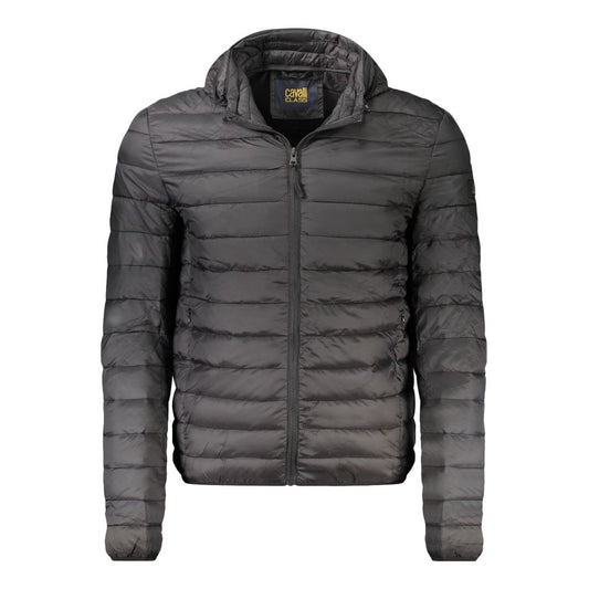 Hooded Windbreaker Jacket by Cavalli Class for men in polyester black features an perennial silhouette with a refined hooded neckline and perennial lightweight, pockets, hooded & windproof for a sophisticated weather-resistant look.