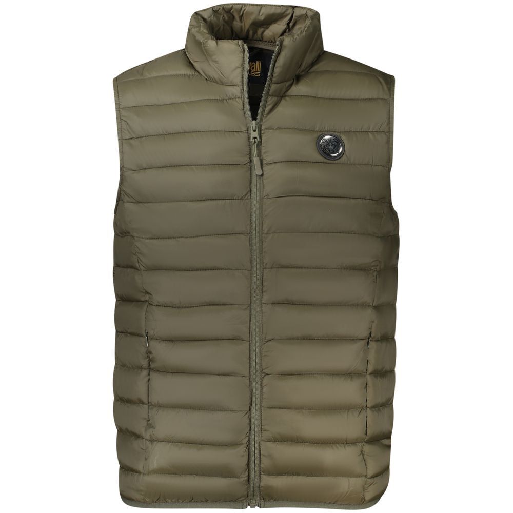 Vest by Cavalli Class for men in polyester green showcases a utilitarian silhouette, artfully incorporating pockets and a utilitarian for a truly utilitarian finish.