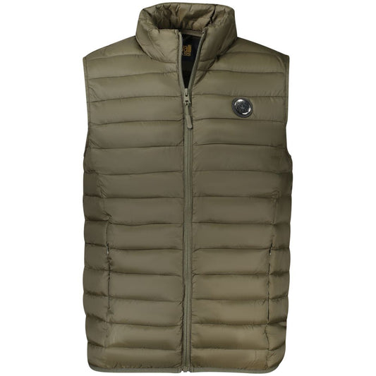 Vest by Cavalli Class for men in polyester green showcases a utilitarian silhouette, artfully incorporating pockets and a utilitarian for a truly utilitarian finish.
