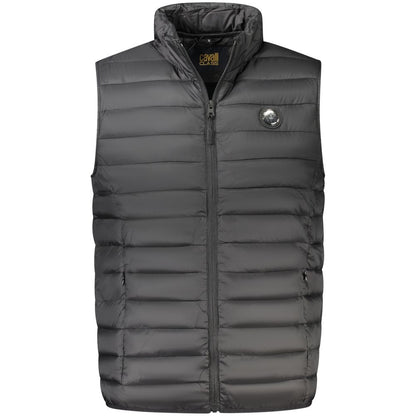 Vest by Cavalli Class for men in polyester black showcases a dynamic silhouette, perfectly balancing pockets with a dynamic for a sophisticated, high-fashion look.