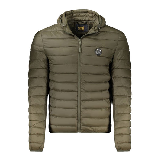 Hooded Windbreaker Jacket by Cavalli Class for men in polyester green features an perennial silhouette with a refined hooded neckline and perennial pockets, hooded & windproof for a sophisticated weather-resistant look.