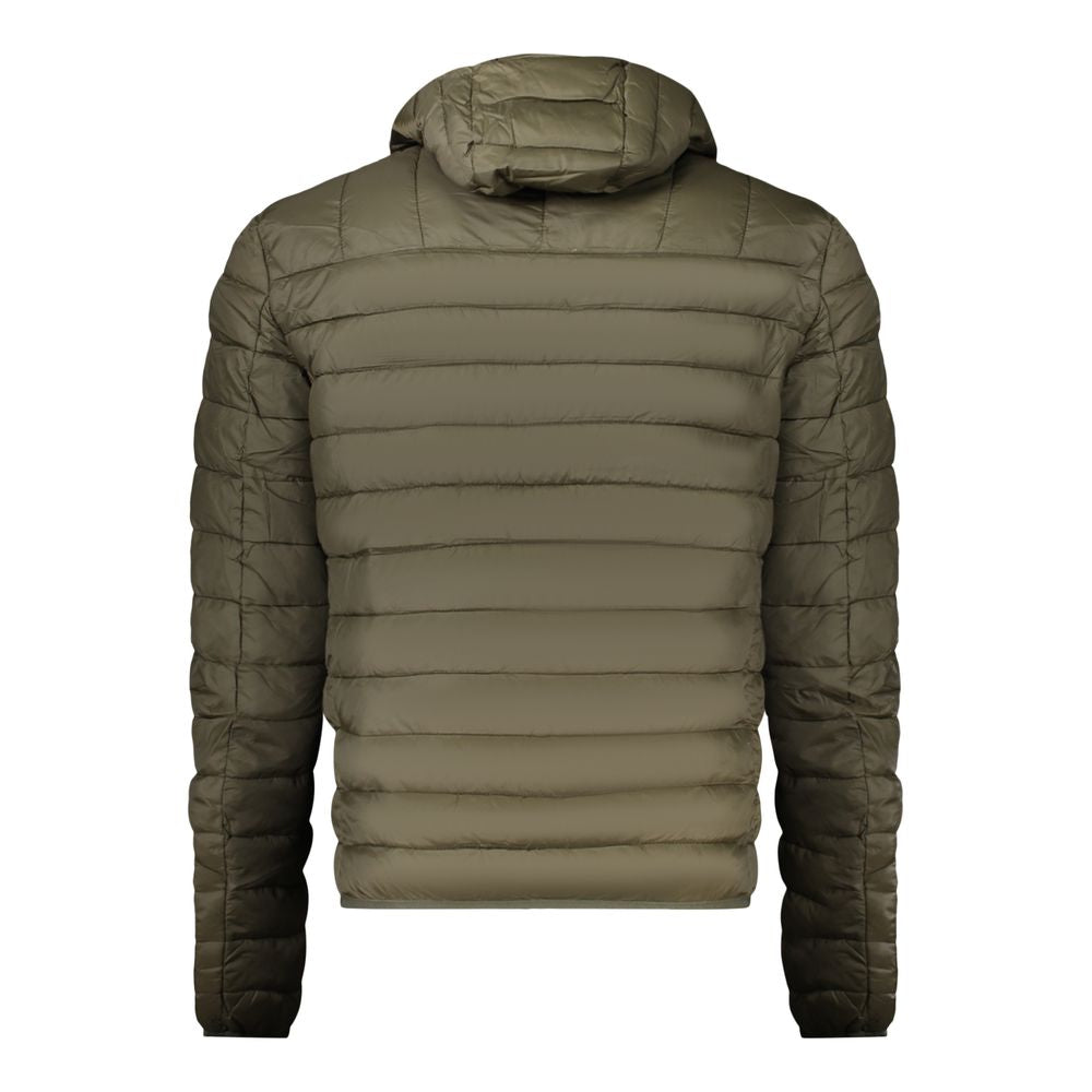 Hooded Windbreaker Jacket by Cavalli Class for men in polyester green showcases a modern silhouette, integrating pockets, hooded & windproof and a modern for a sophisticated finish.
