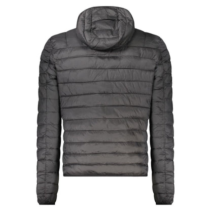 Hooded Windbreaker Jacket by Cavalli Class for men in polyester black showcases a urban chic silhouette, detailed with a urban chic hooded neckline and functional pockets, hooded & windproof for a polished finish.