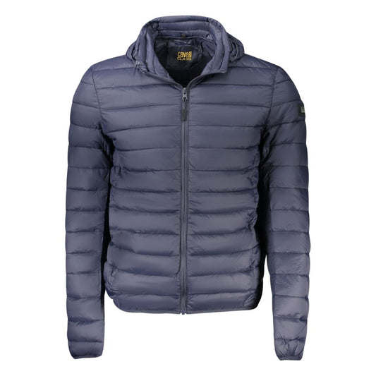 Hooded Windbreaker Jacket by Cavalli Class for men in polyester blue features an perennial silhouette with a refined hooded neckline and perennial lightweight, pockets, hooded & windproof for a sophisticated weather-resistant look.