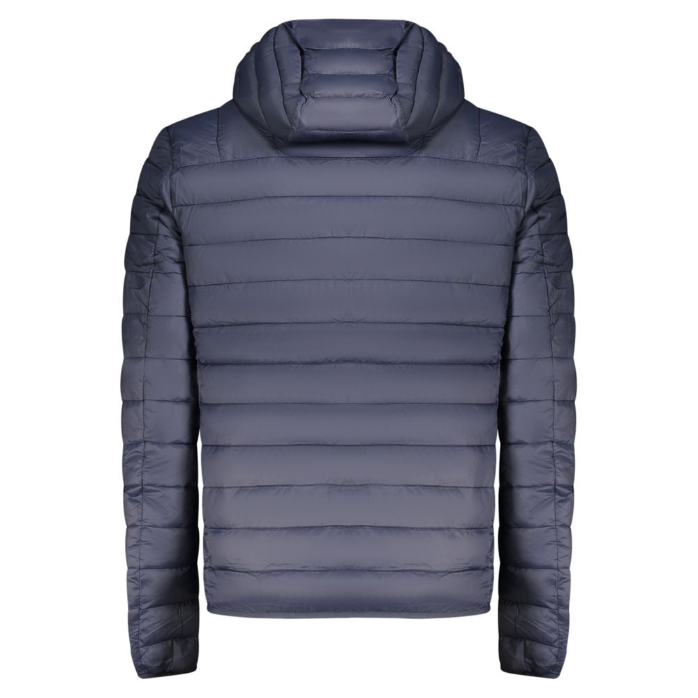 Hooded Windbreaker Jacket by Cavalli Class for men in polyester blue features an enduring silhouette, showcasing technical lightweight, pockets, hooded & windproof and a sophisticated hooded neckline for a truly enduring aesthetic.